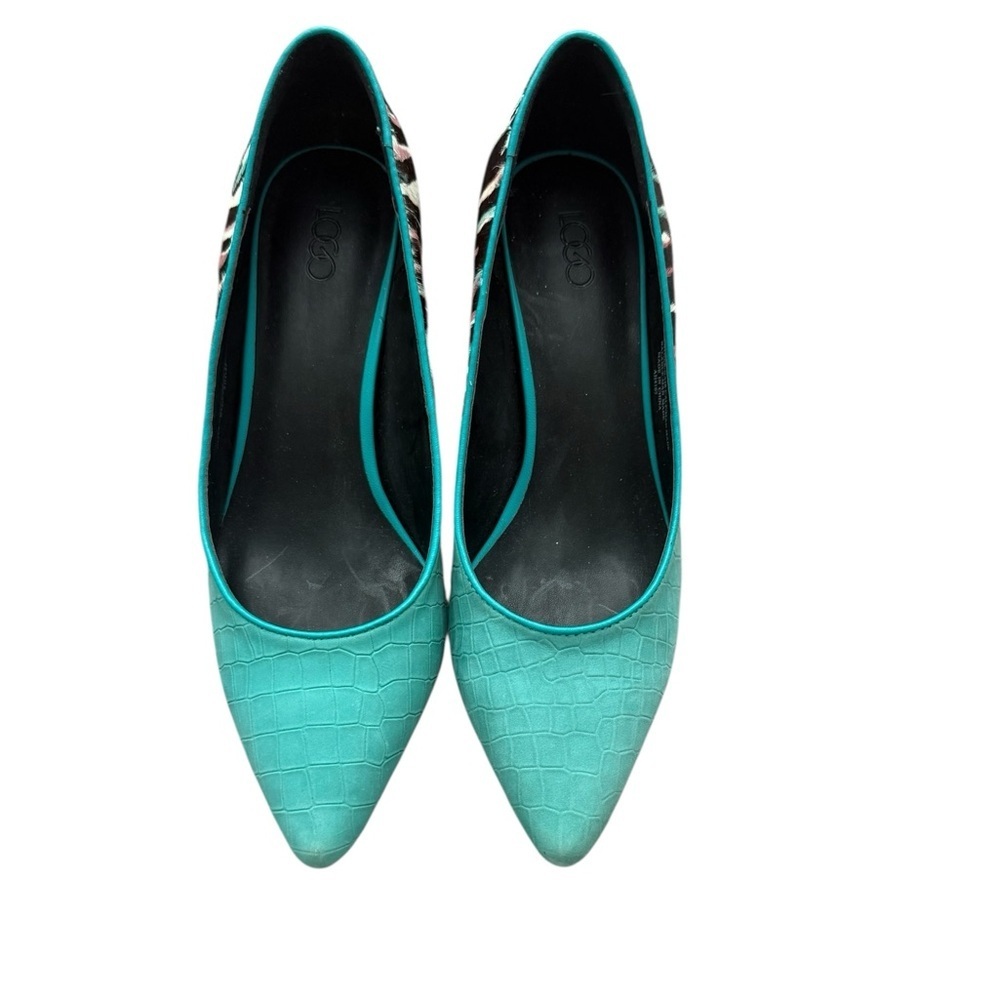 LOGO by Lori Goldstein Linda Teal Embossed Heels Size 7.5